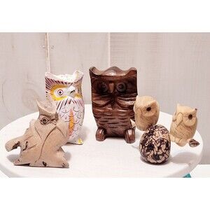 Handcarved Wooden Owl Figurines Set Of 4 Small Read